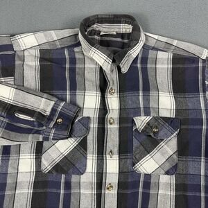 Five Brother Flannel Shirt Mens 2XL Tall‎ Blue Gray Plaid Button Down Workwear